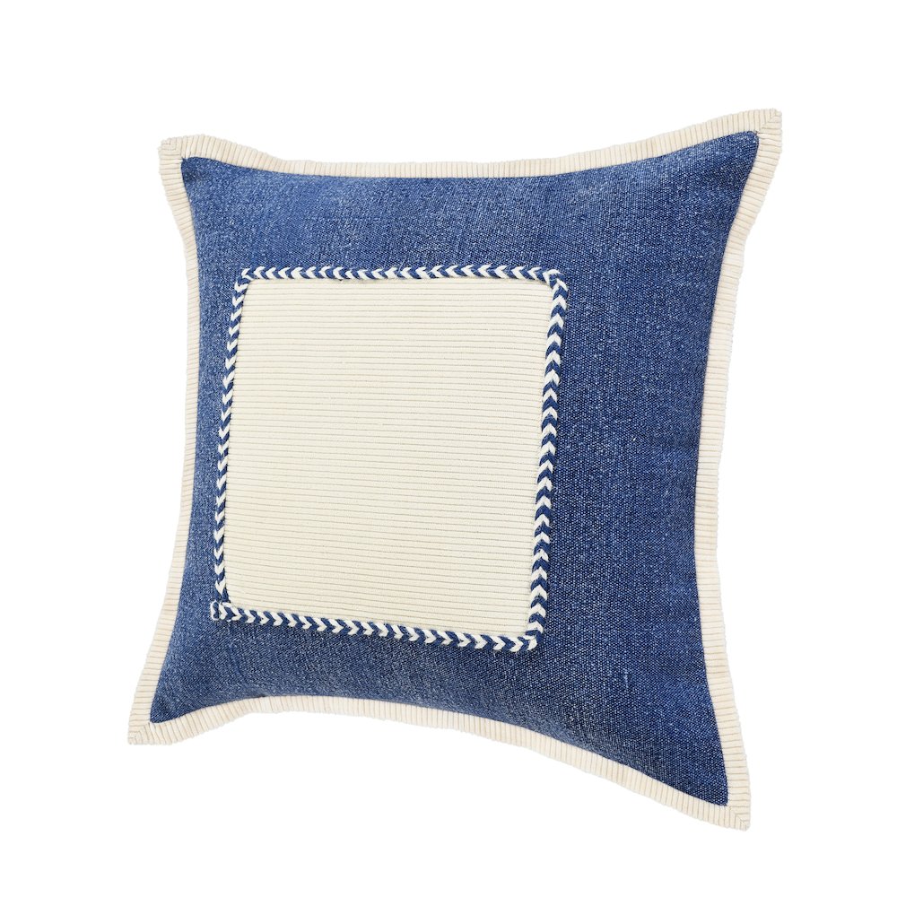 Ox Bay Hand-stitched Blue/White Bordered All-Natural Cotton Pillow Cover. Picture 5