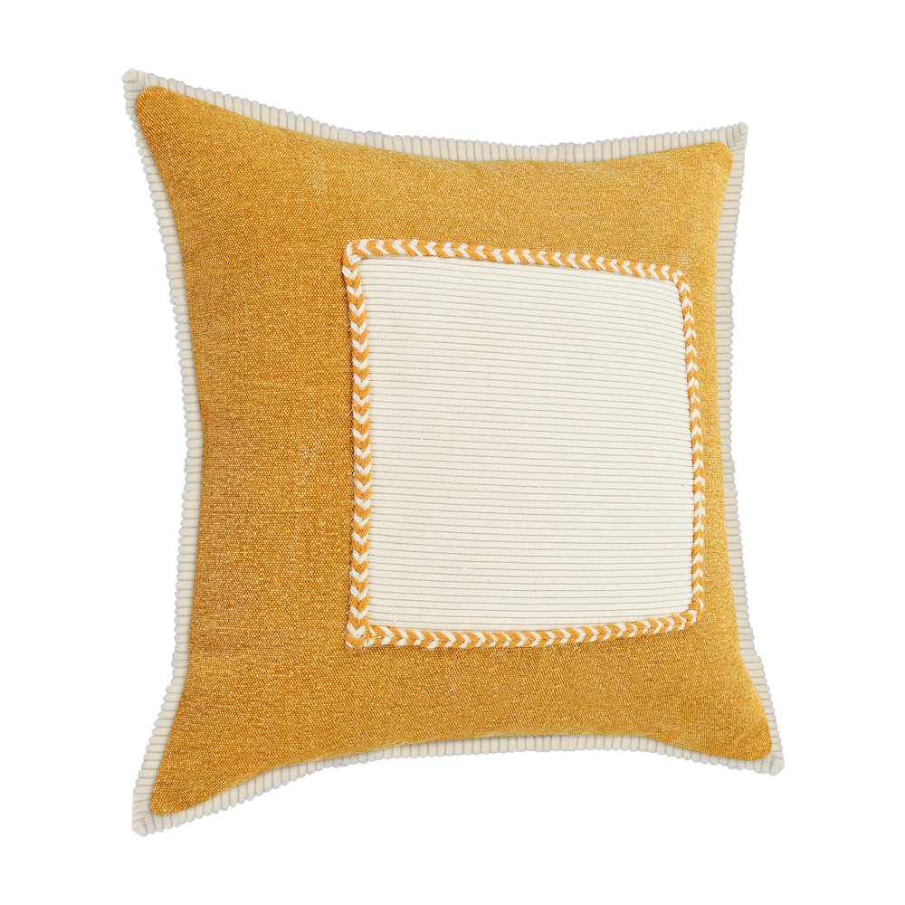 Ox Bay Hand-stitched Yellow/White Bordered All-Natural Cotton Pillow Cover. Picture 4