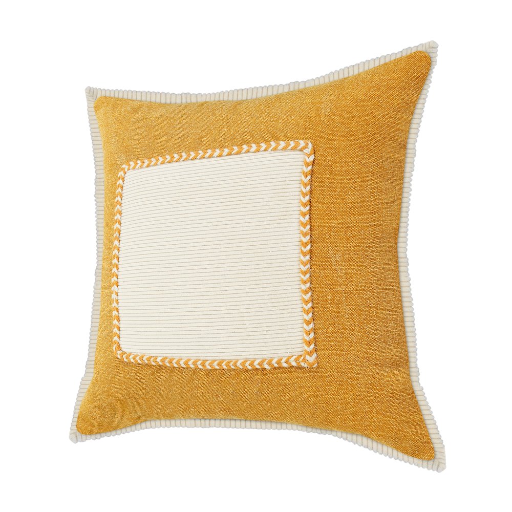 Ox Bay Hand-stitched Yellow/White Bordered All-Natural Cotton Pillow Cover. Picture 5
