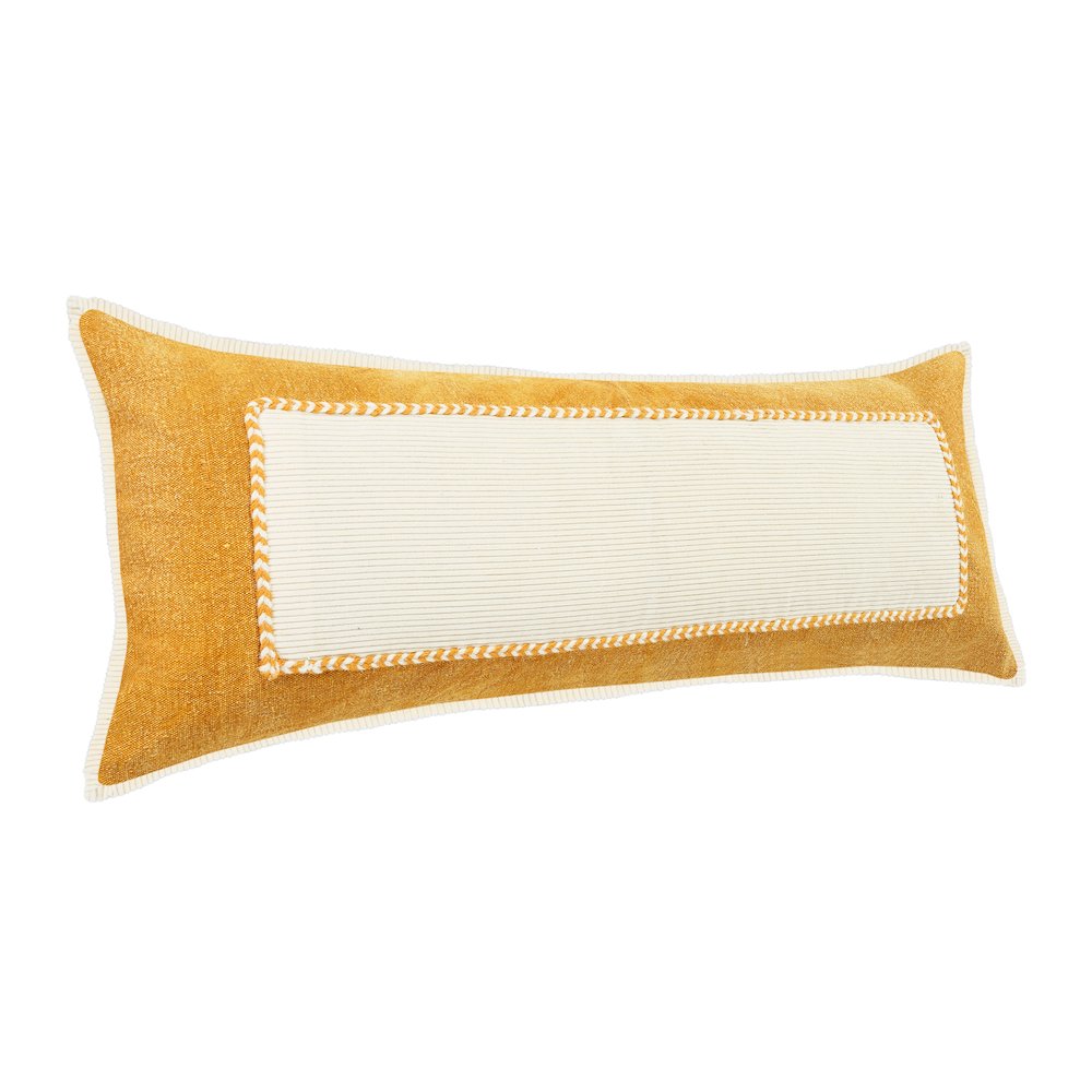 Ox Bay Hand-stitched Yellow/White Bordered All-Natural Cotton Pillow Cover. Picture 4