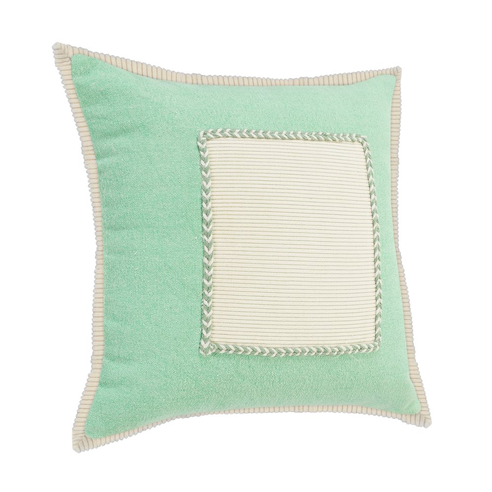 Ox Bay Hand-stitched Green/White Bordered All-Natural Cotton Pillow Cover. Picture 4