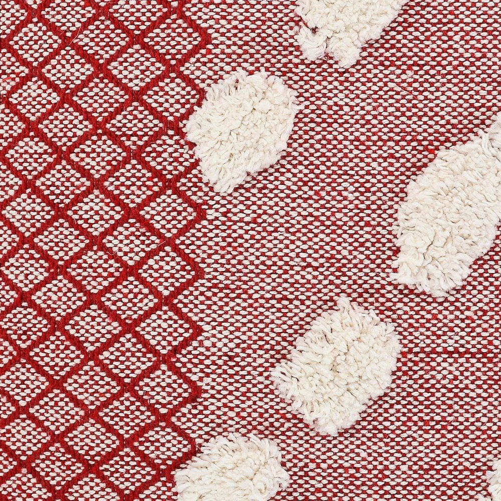 Ox Bay Hand-stitched Red/White Geometric All-Natural Cotton Pillow Cover. Picture 2