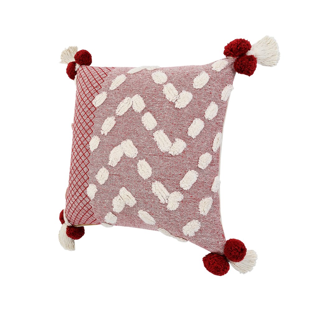 Ox Bay Hand-stitched Red/White Geometric All-Natural Cotton Pillow Cover. Picture 5