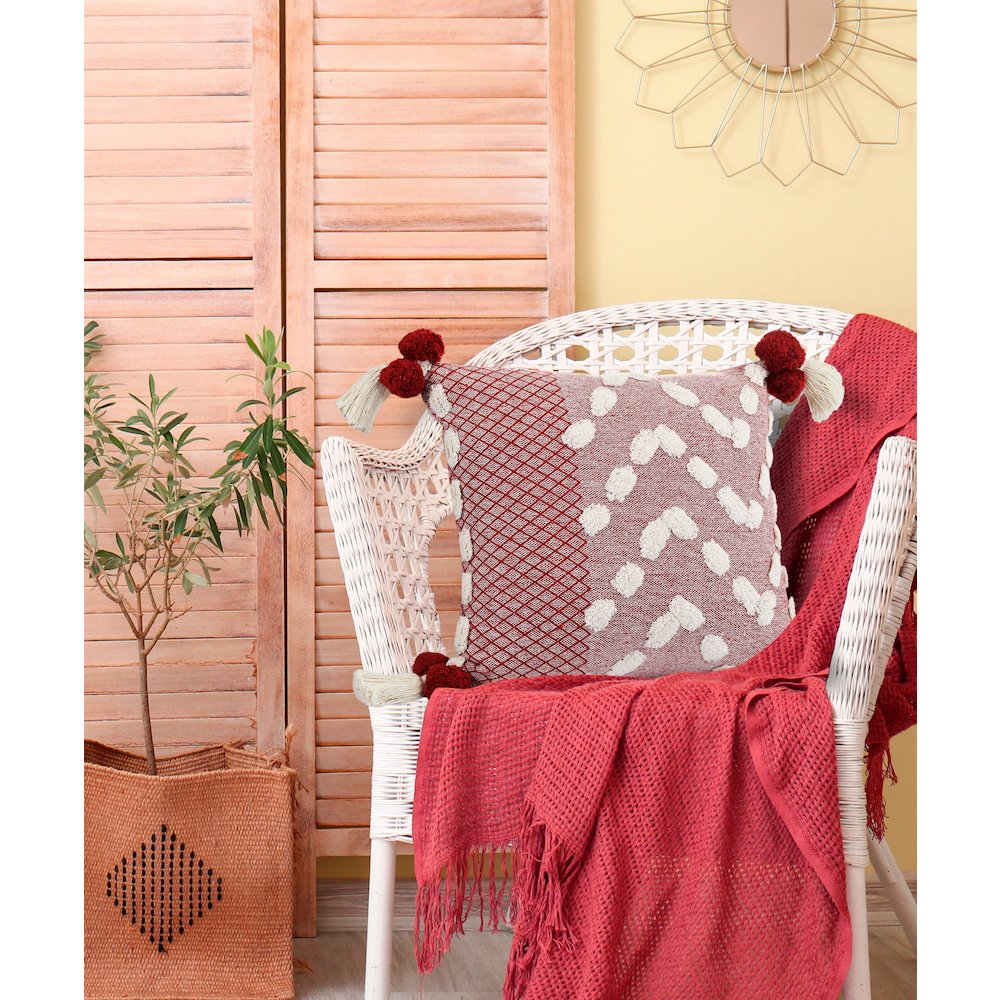 Heute Red Zeal Pom Throw Pillow. Picture 8