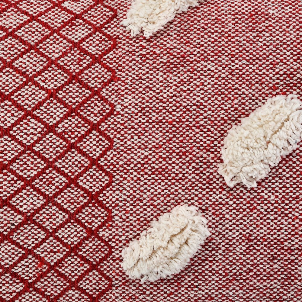 Heute Red Zeal Pom Lumbar Throw Pillow. Picture 2