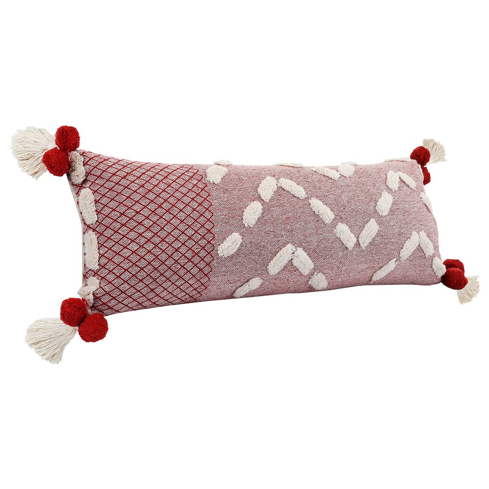 Heute Red Zeal Pom Lumbar Throw Pillow. Picture 4