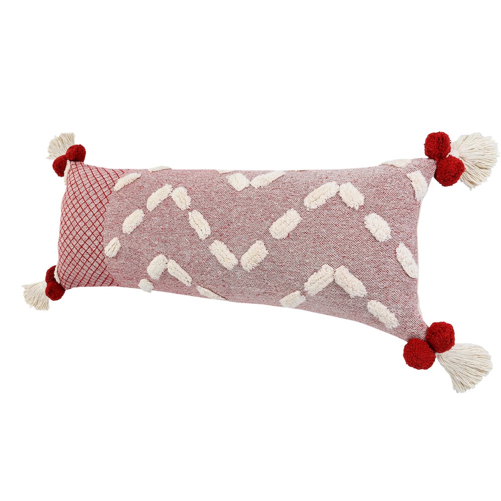 Heute Red Zeal Pom Lumbar Throw Pillow. Picture 5