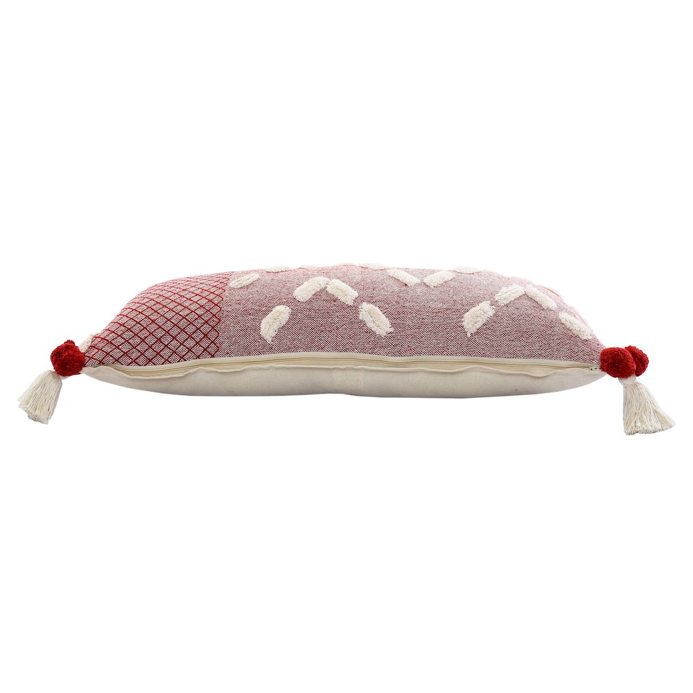 Heute Red Zeal Pom Lumbar Throw Pillow. Picture 6