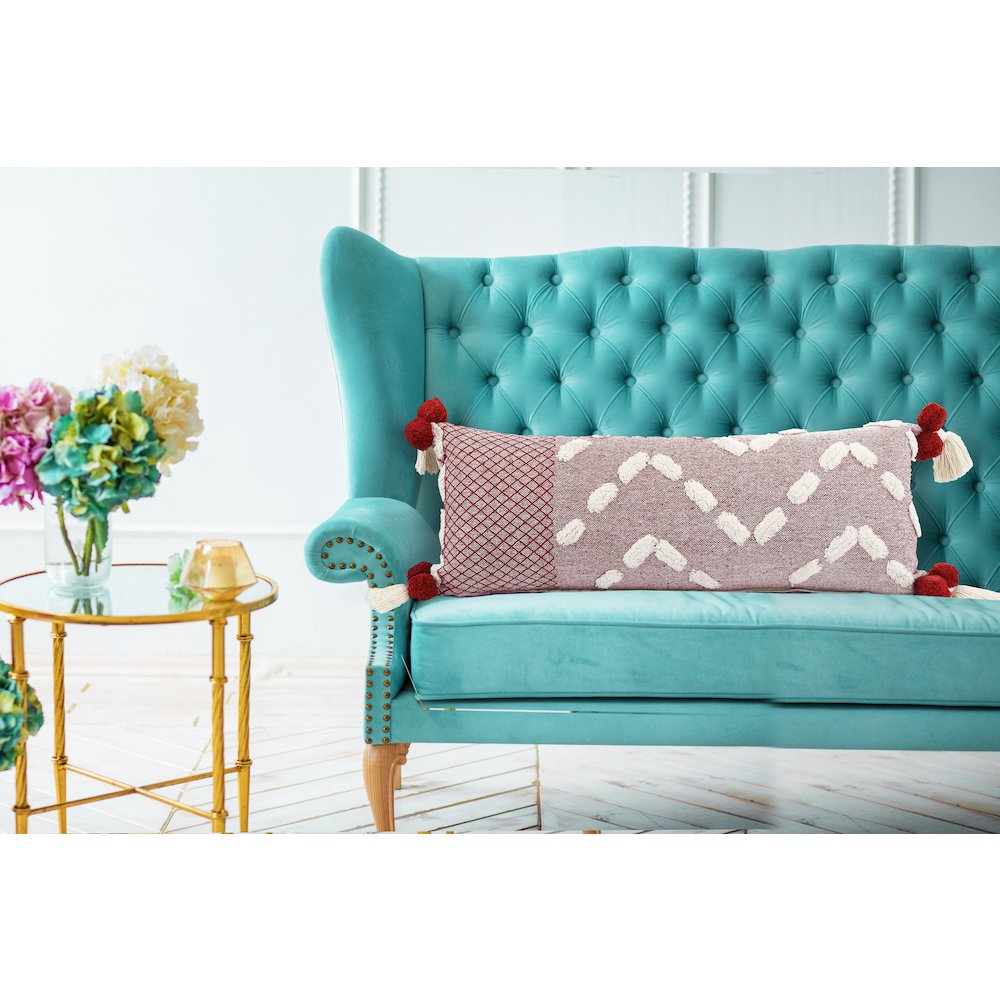 Heute Red Zeal Pom Lumbar Throw Pillow. Picture 8
