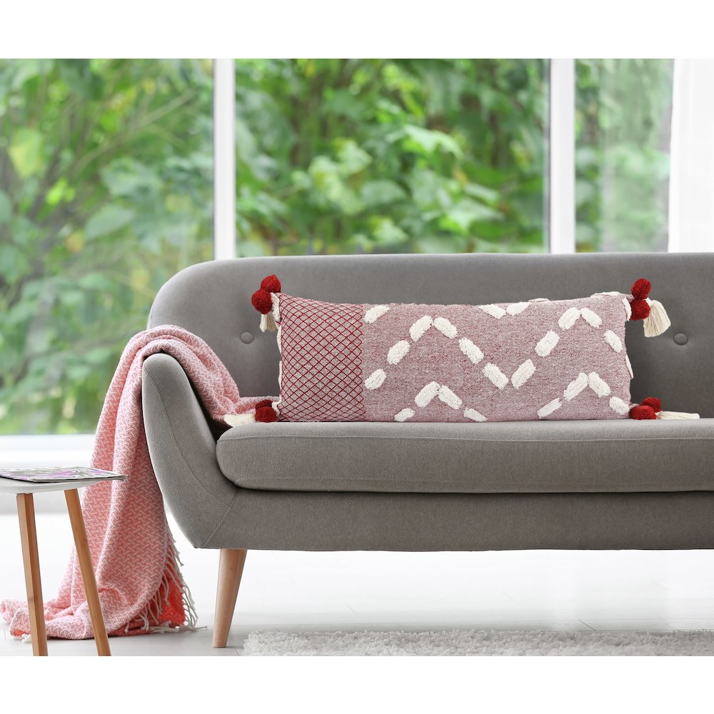 Heute Red Zeal Pom Lumbar Throw Pillow. Picture 9