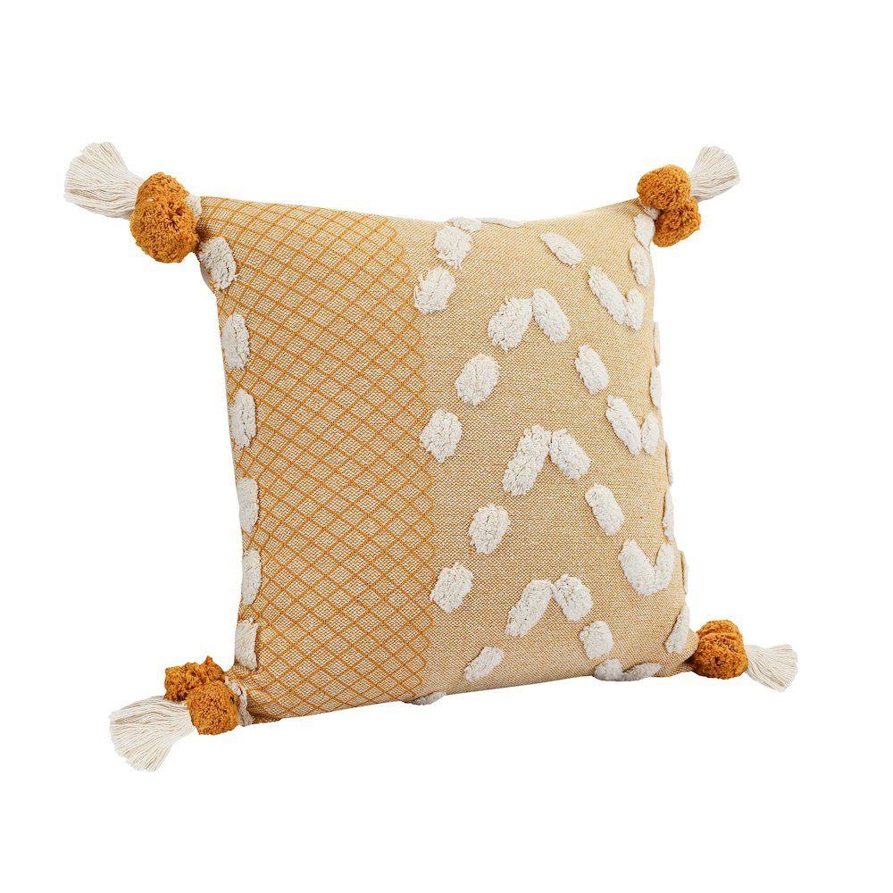 Ox Bay Hand-stitched Yellow/White Geometric All-Natural Cotton Pillow Cover. Picture 4