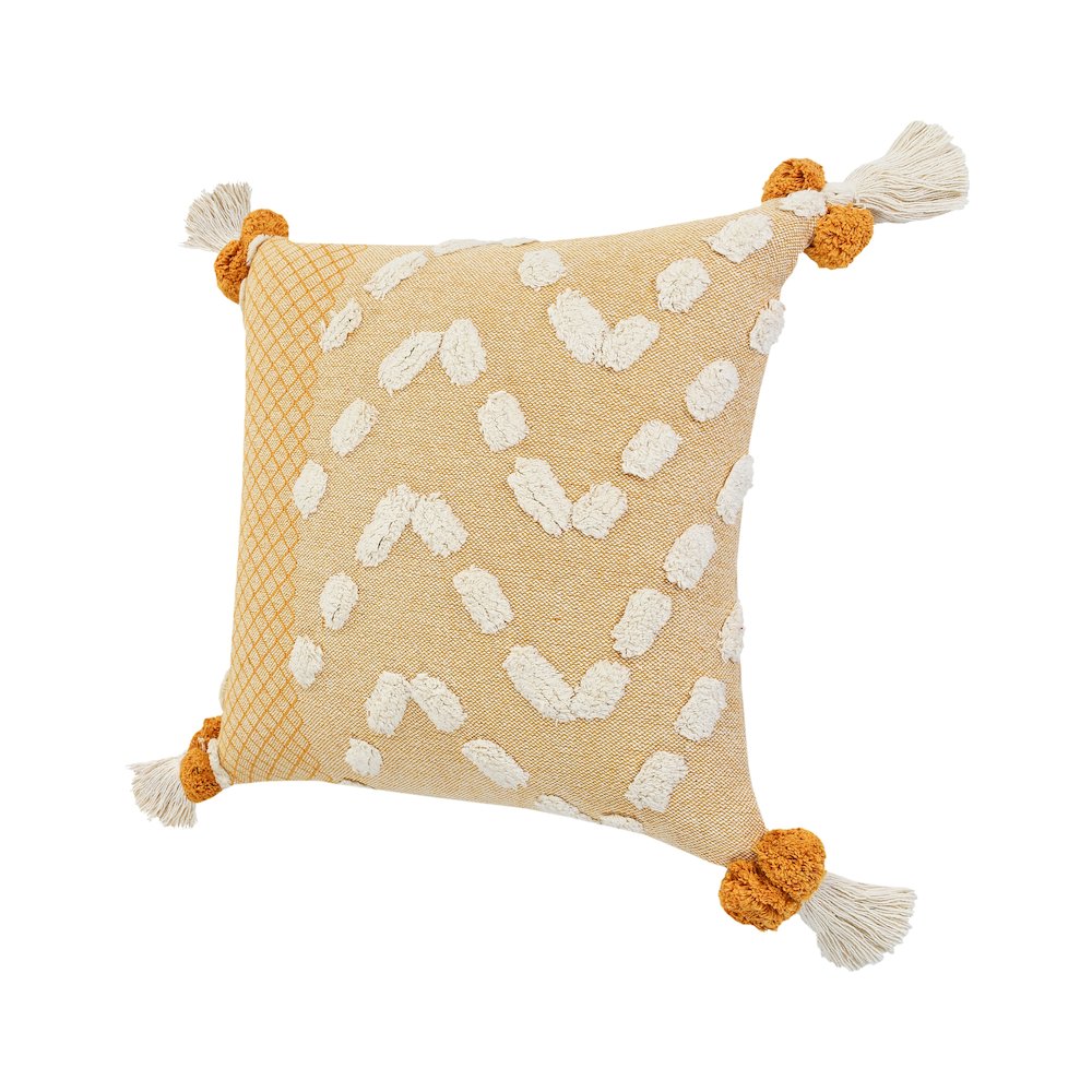 Ox Bay Hand-stitched Yellow/White Geometric All-Natural Cotton Pillow Cover. Picture 5