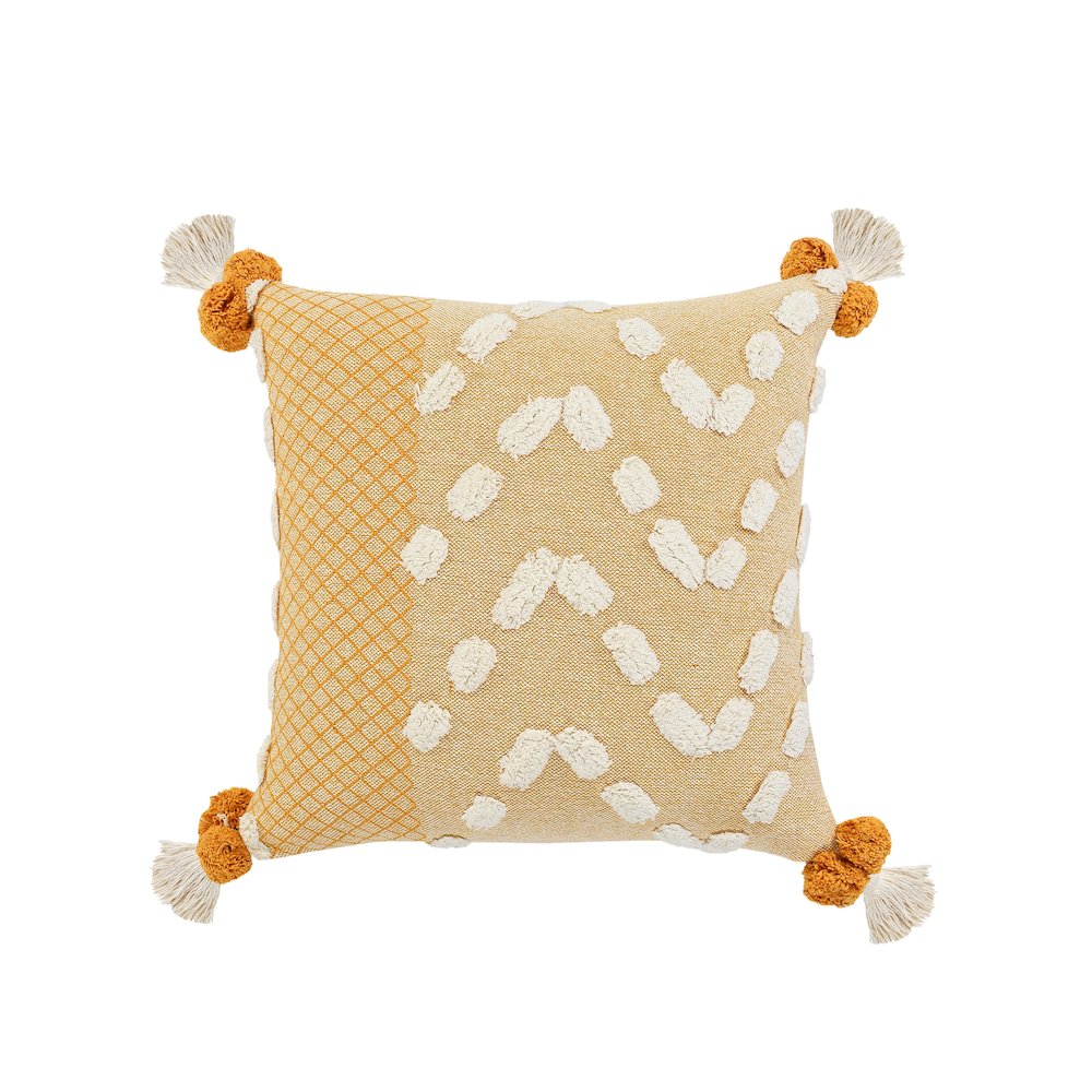 Ox Bay Hand-stitched Yellow/White Geometric All-Natural Cotton Pillow Cover. Picture 1