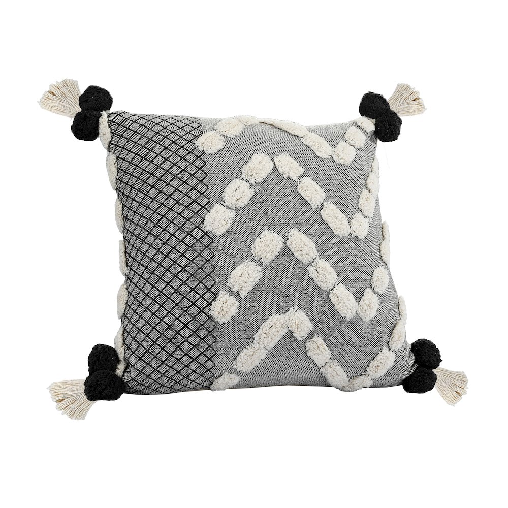 Ox Bay Hand-stitched Gray/White Geometric All-Natural Cotton Pillow Cover. Picture 4
