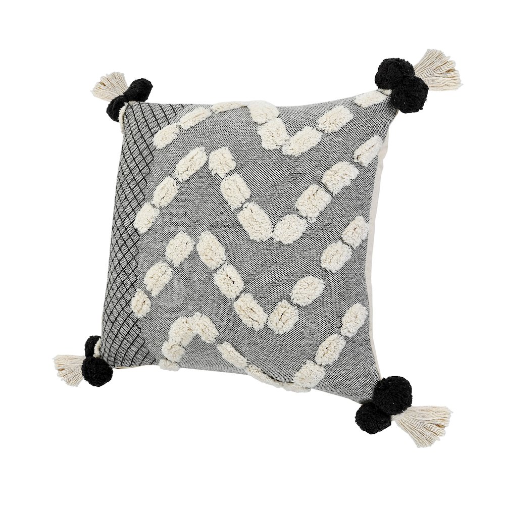Ox Bay Hand-stitched Gray/White Geometric All-Natural Cotton Pillow Cover. Picture 5