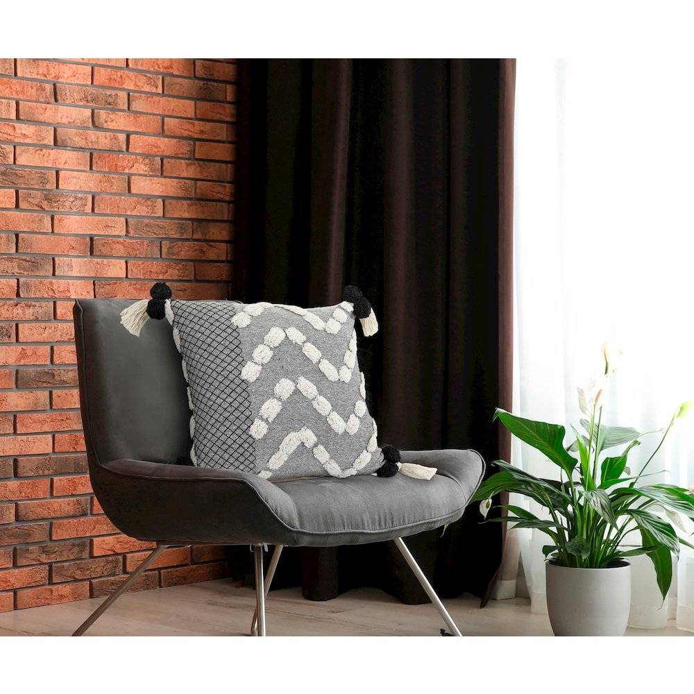 Gray Zeal Pom Throw Pillow. Picture 8