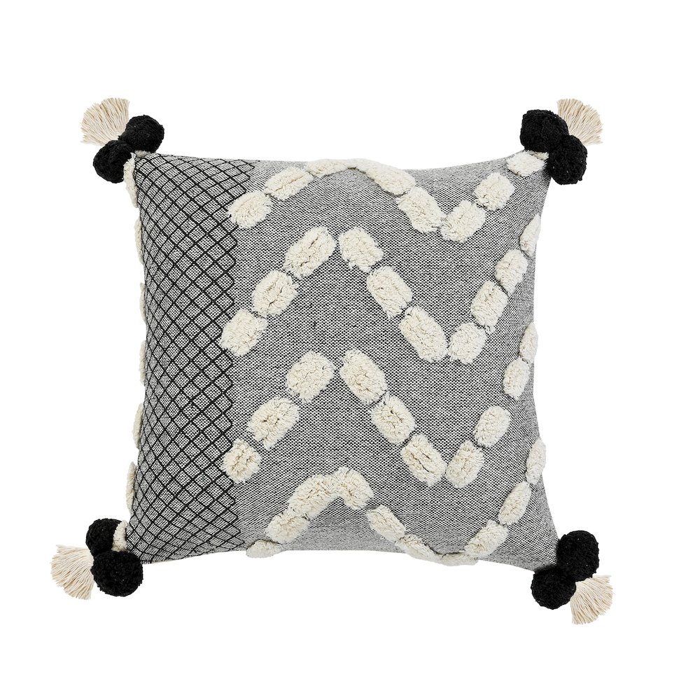 Ox Bay Hand-stitched Gray/White Geometric All-Natural Cotton Pillow Cover. Picture 1