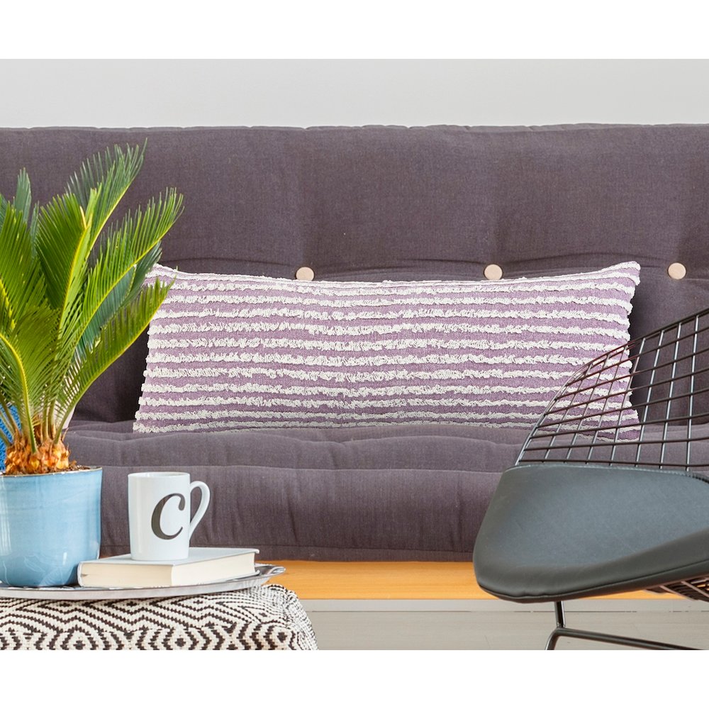 Ox Bay Hand-stitched Purple/White Stripe All-Natural Cotton Pillow Cover. Picture 8