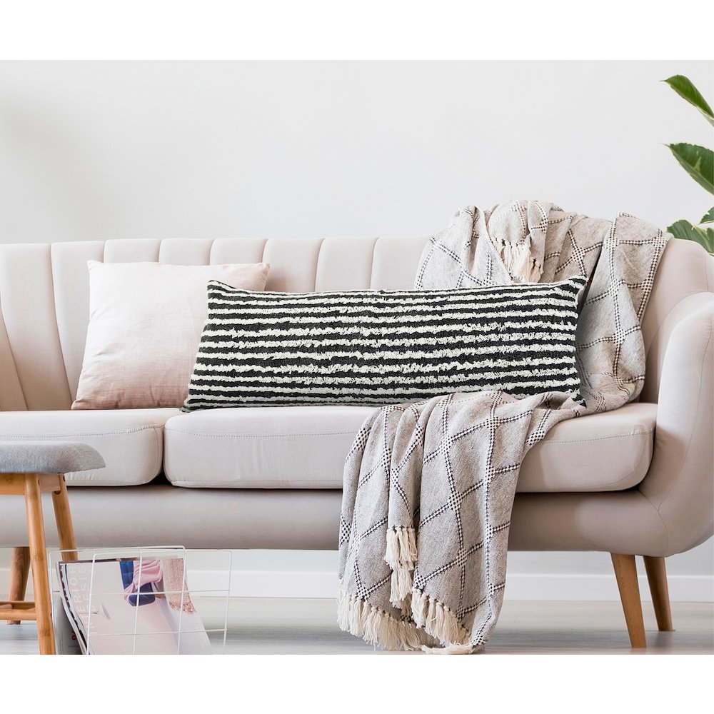 Ox Bay Hand-stitched Black/White Stripe All-Natural Cotton Pillow Cover. Picture 8
