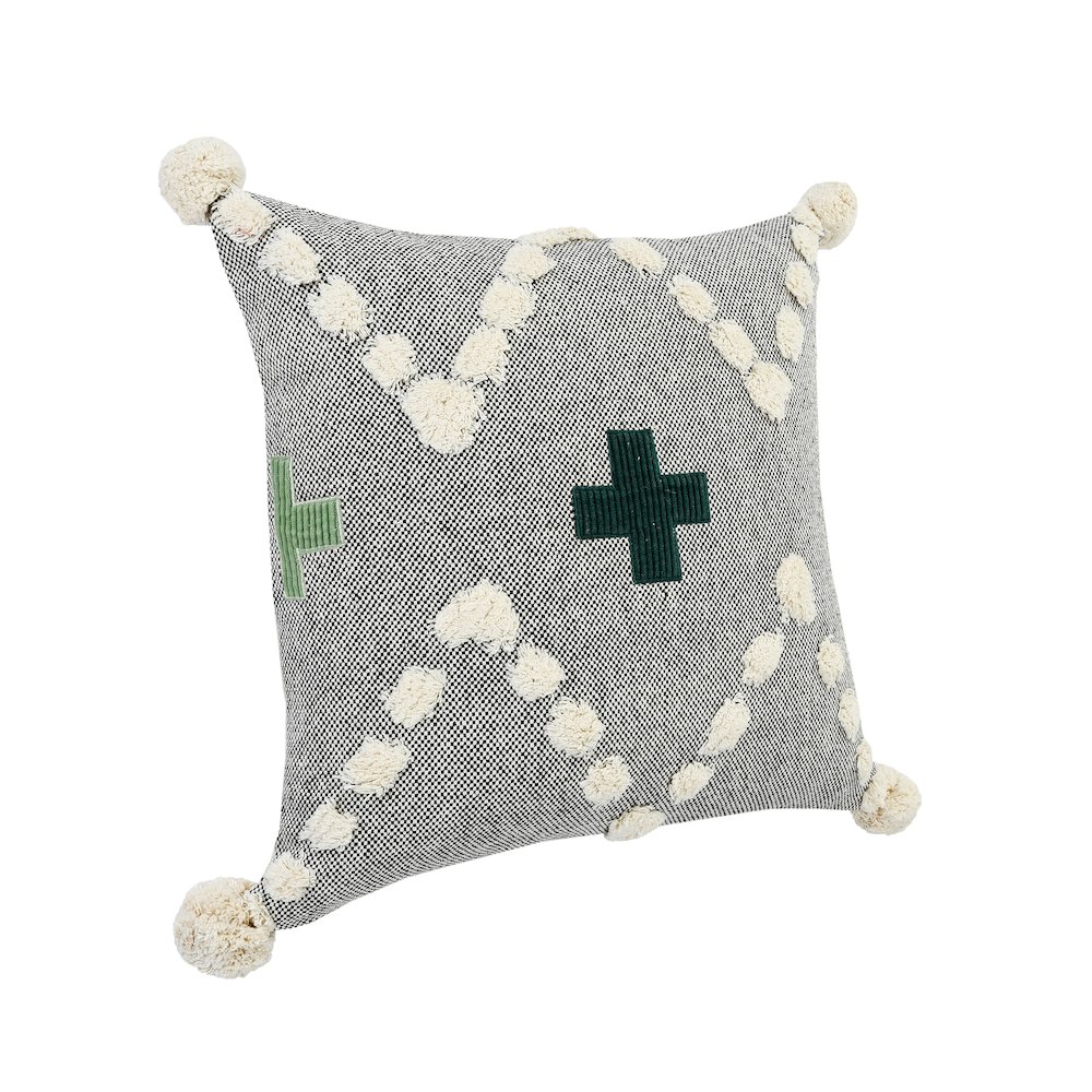 Ox Bay Hand-stitched Gray/Green Geometric All-Natural Cotton Pillow Cover. Picture 4