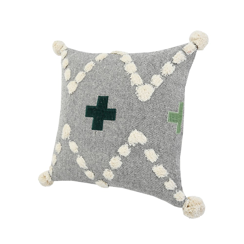 Ox Bay Hand-stitched Gray/Green Geometric All-Natural Cotton Pillow Cover. Picture 5