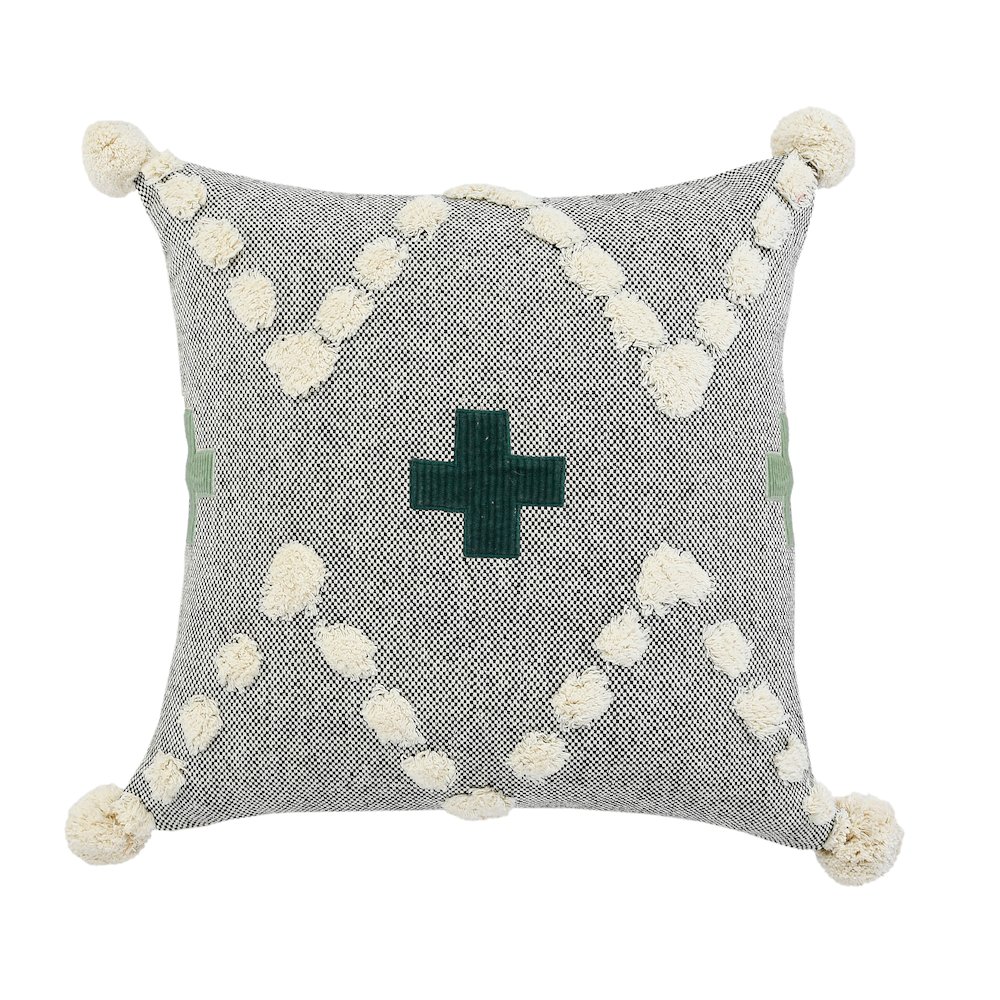 Ox Bay Hand-stitched Gray/Green Geometric All-Natural Cotton Pillow Cover. Picture 1