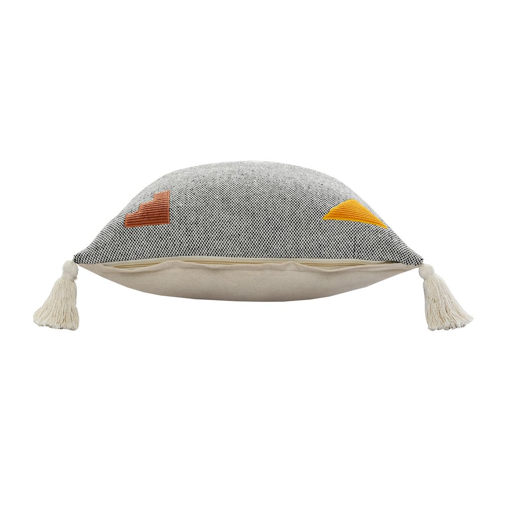 Ox Bay Hand-stitched Gray/Orange Geometric All-Natural Cotton Pillow Cover. Picture 6