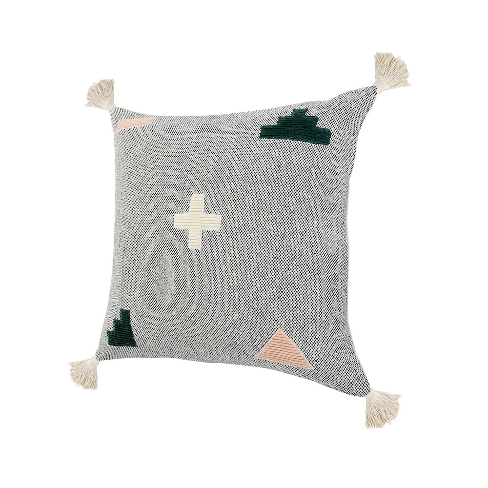 Ox Bay Hand-stitched Gray/Green Geometric All-Natural Cotton Pillow Cover. Picture 5