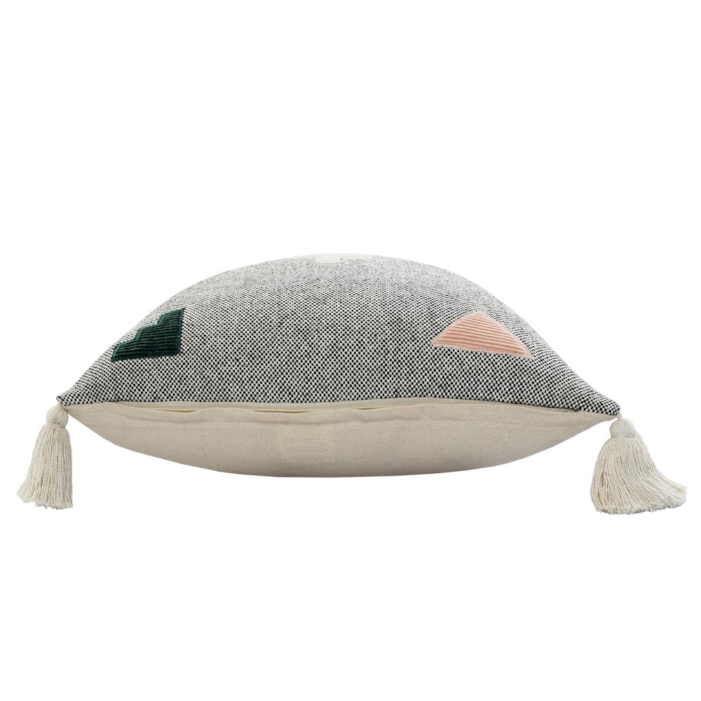 Ox Bay Hand-stitched Gray/Green Geometric All-Natural Cotton Pillow Cover. Picture 6