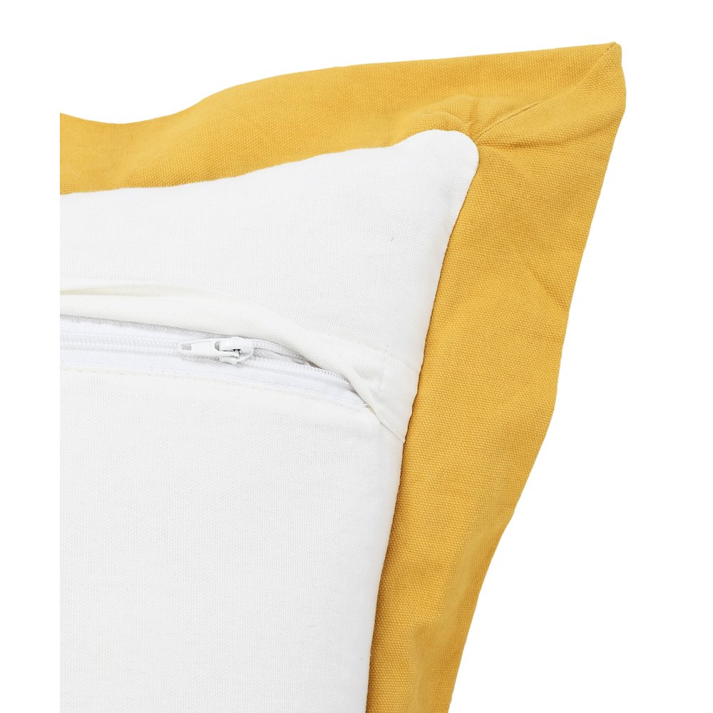 Ox Bay Hand-Woven White/Yellow Bordered All-Natural Cotton Pillow Cover. Picture 3
