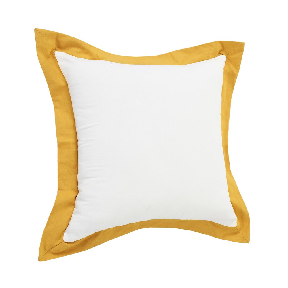 Ox Bay Hand-Woven White/Yellow Bordered All-Natural Cotton Pillow Cover. Picture 4
