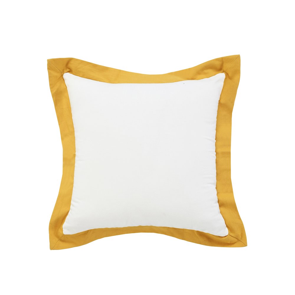 Ox Bay Hand-Woven White/Yellow Bordered All-Natural Cotton Pillow Cover. Picture 1
