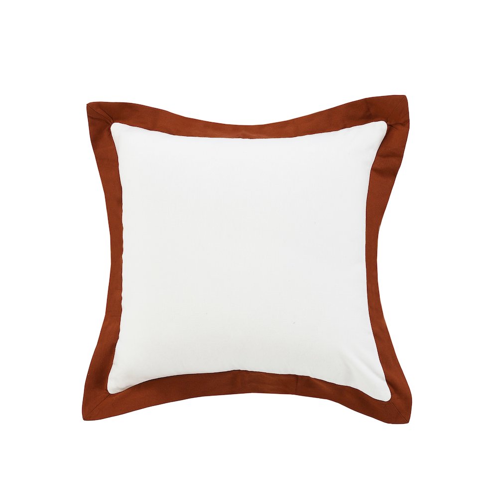 Ox Bay Hand-Woven White/Brown Bordered All-Natural Cotton Pillow Cover. Picture 1