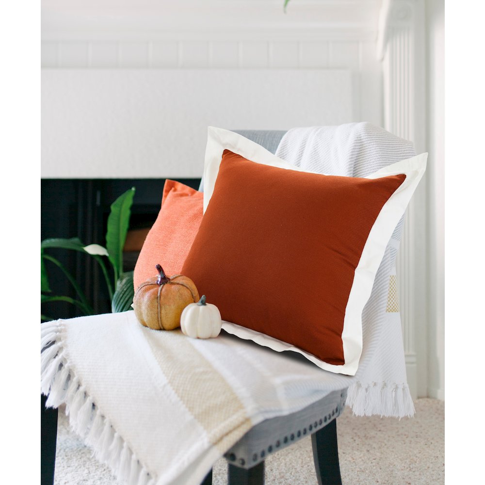 Ox Bay Hand-Woven Brown/White Bordered All-Natural Cotton Pillow Cover. Picture 8