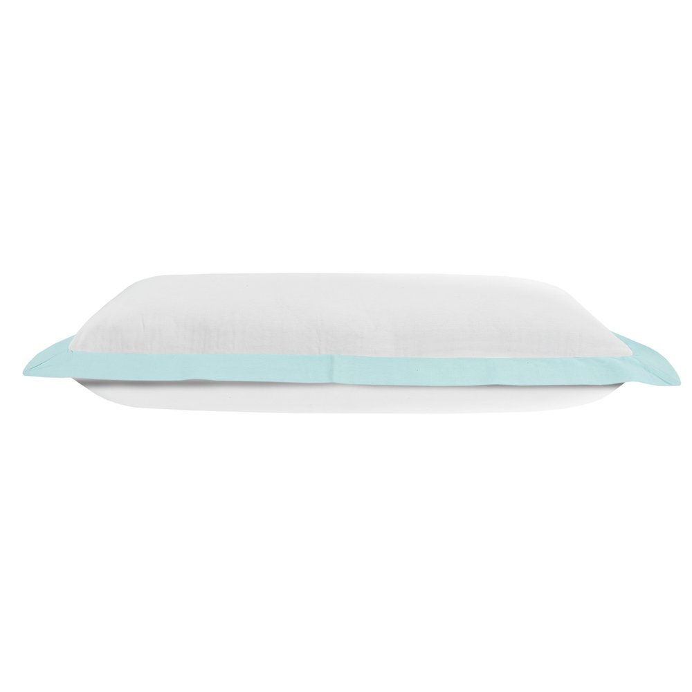Ox Bay Hand-Woven White/Blue Bordered All-Natural Cotton Pillow Cover. Picture 6