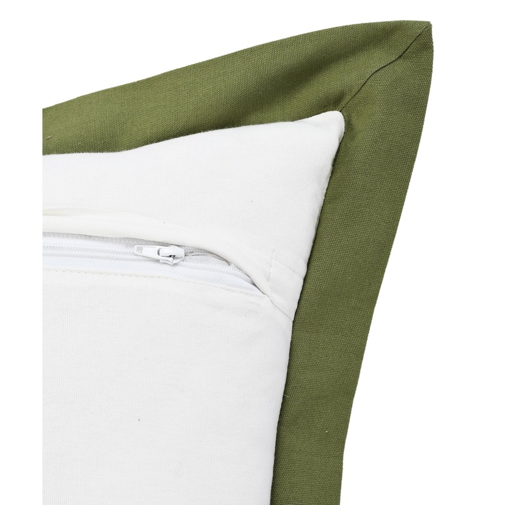 Ox Bay Hand-Woven White/Green Bordered All-Natural Cotton Pillow Cover. Picture 3