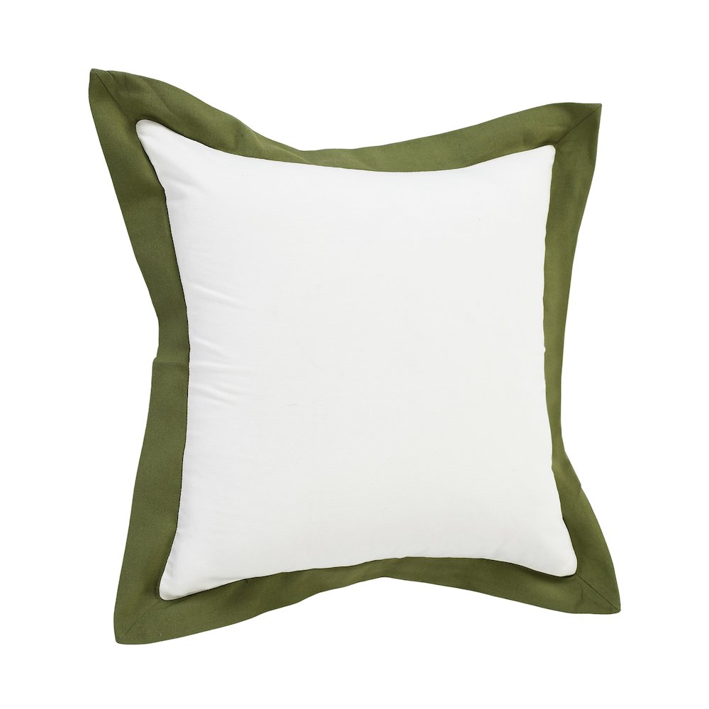 Ox Bay Hand-Woven White/Green Bordered All-Natural Cotton Pillow Cover. Picture 4