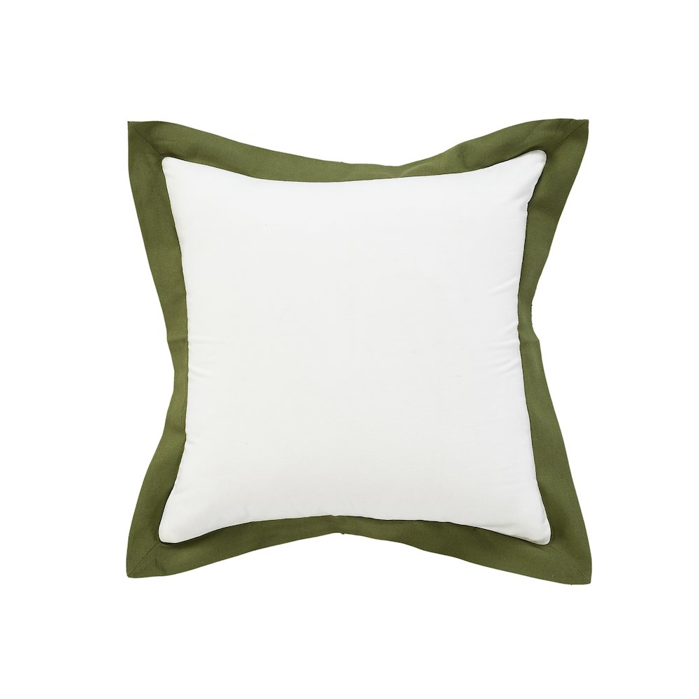 Ox Bay Hand-Woven White/Green Bordered All-Natural Cotton Pillow Cover. Picture 1