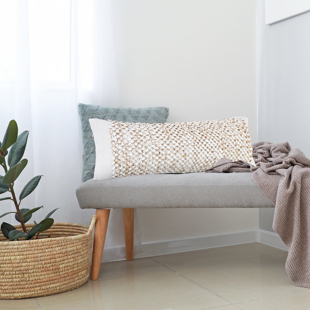 Bohemian Farmhouse Textured Knot Lumbar Throw Pillow. Picture 8