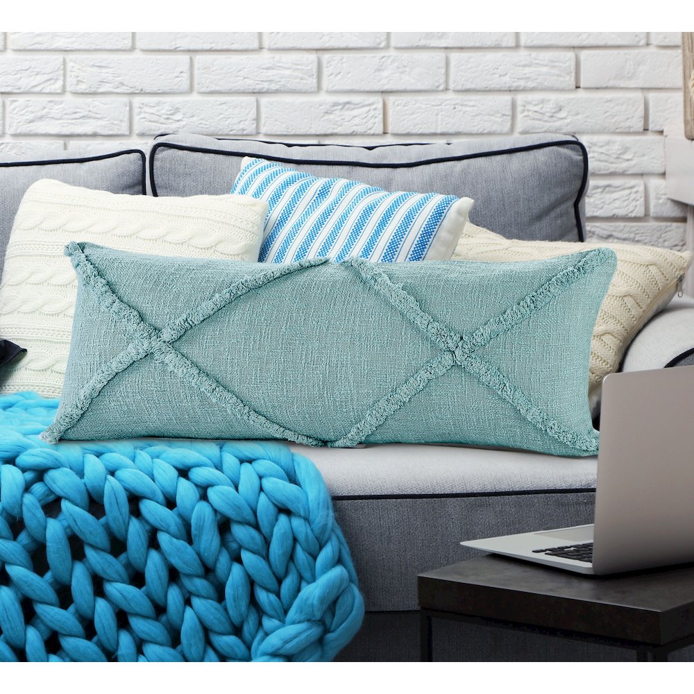 Ox Bay Hand-Woven Aqua Blue Diamond All-Natural Cotton  Pillow Cover. Picture 8