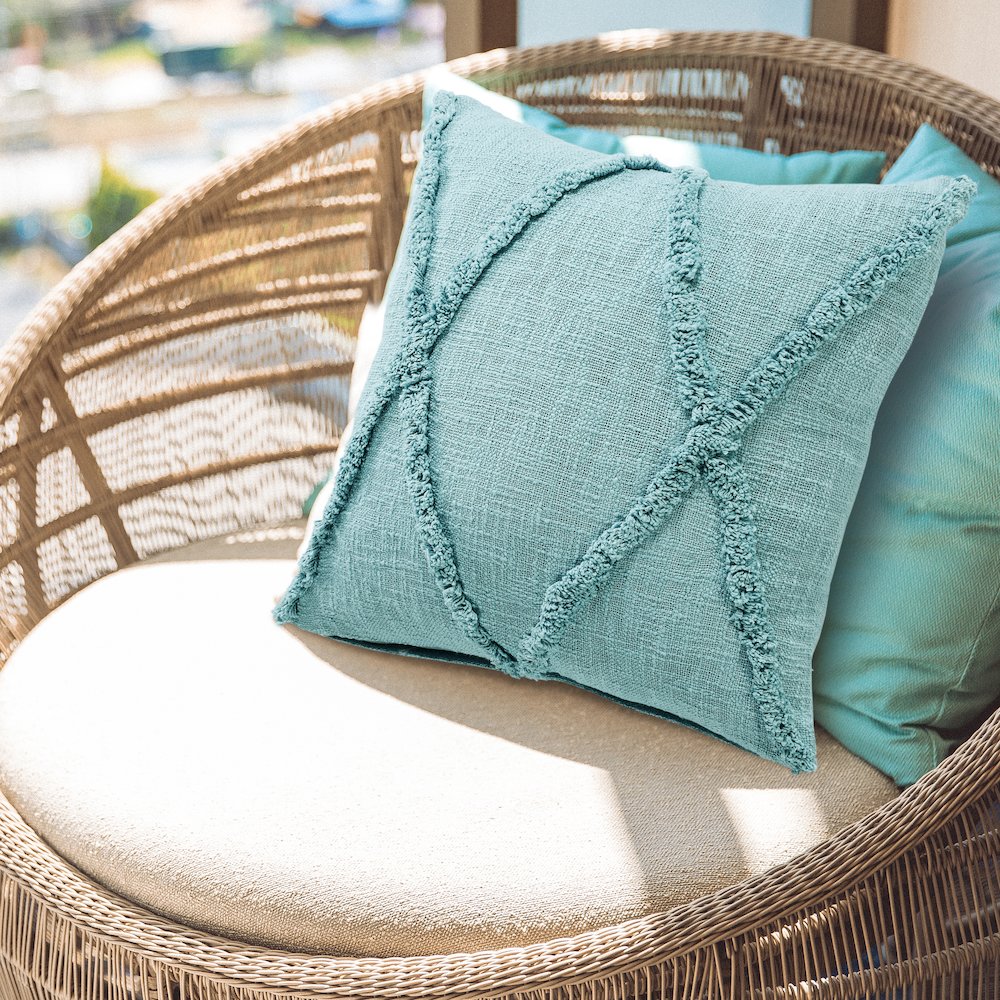 Ox Bay Hand-Woven Aqua Blue Diamond All-Natural Cotton  Pillow Cover. Picture 8