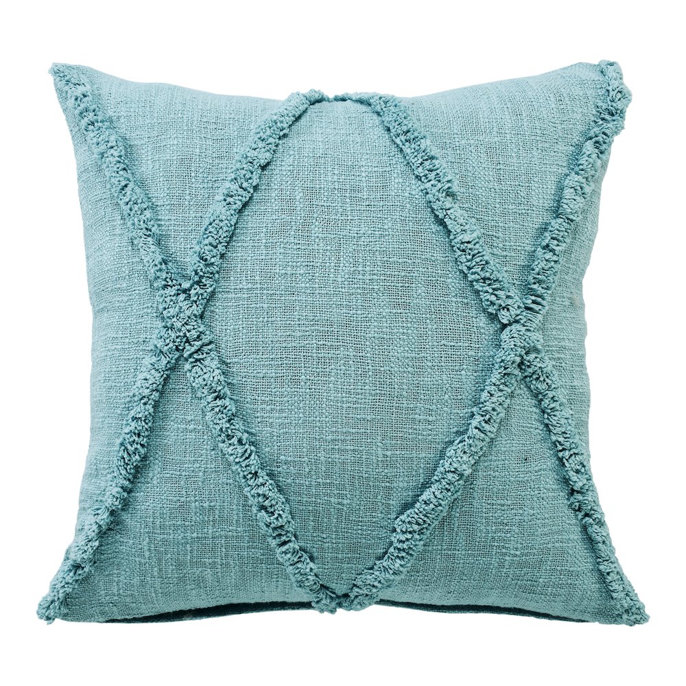 Ox Bay Hand-Woven Aqua Blue Diamond All-Natural Cotton  Pillow Cover. Picture 1