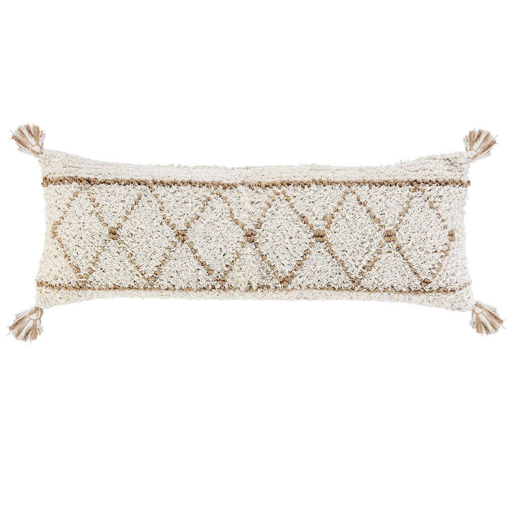 Ox Bay Hand-Woven White/Brown Diamond Cotton Blend Pillow Cover. Picture 1