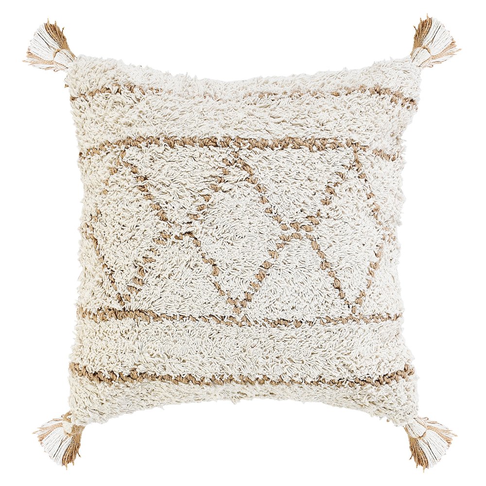 Ox Bay Hand-Woven White/Brown Diamond Cotton Blend Pillow Cover. Picture 1