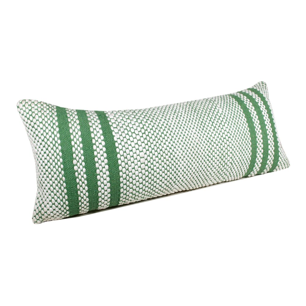 Ox Bay Hand-Woven Green/White Stripe Cotton Blend Pillow Cover. Picture 4