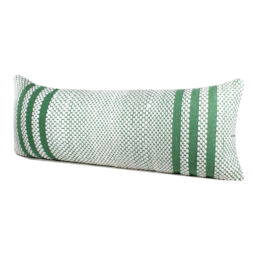 Ox Bay Hand-Woven Green/White Stripe Cotton Blend Pillow Cover. Picture 5