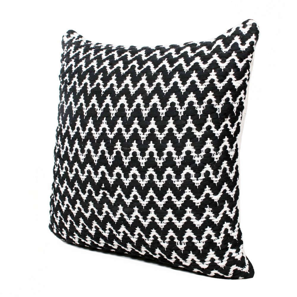 Ox Bay Hand-Woven Black/White Chevron Cotton Blend Pillow Cover. Picture 5