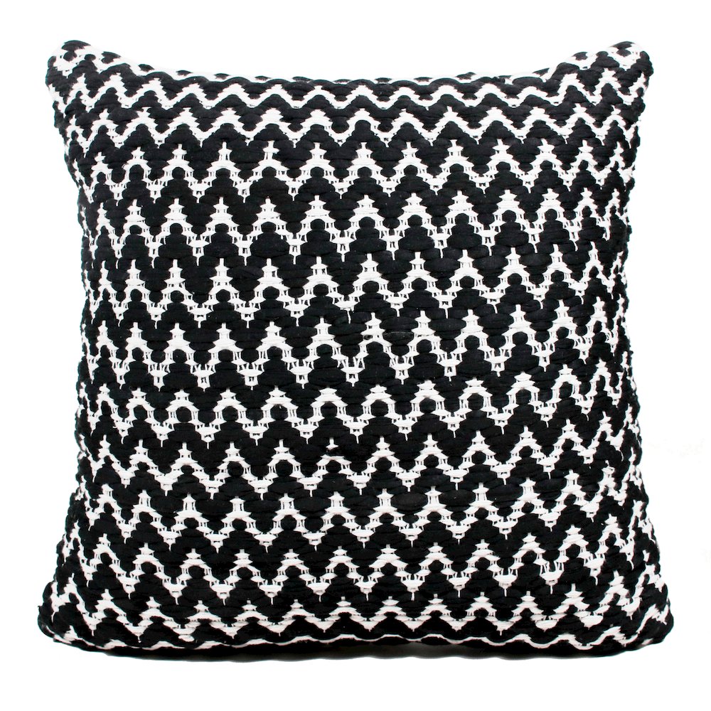 Ox Bay Hand-Woven Black/White Chevron Cotton Blend Pillow Cover. Picture 1