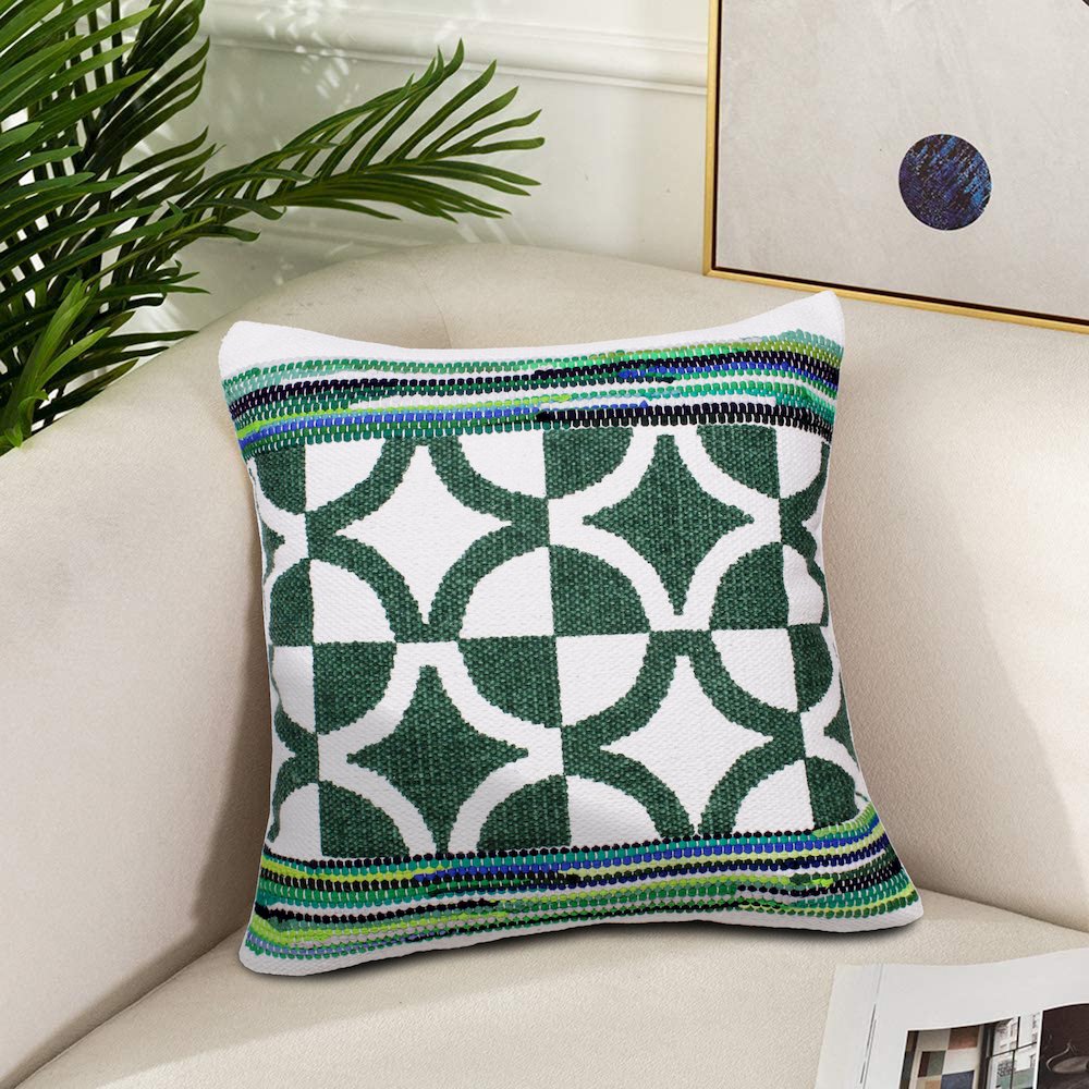 Evette Rios Mindy Boho Bordered  Mosaic Cotton Blend Throw Pillow. Picture 8