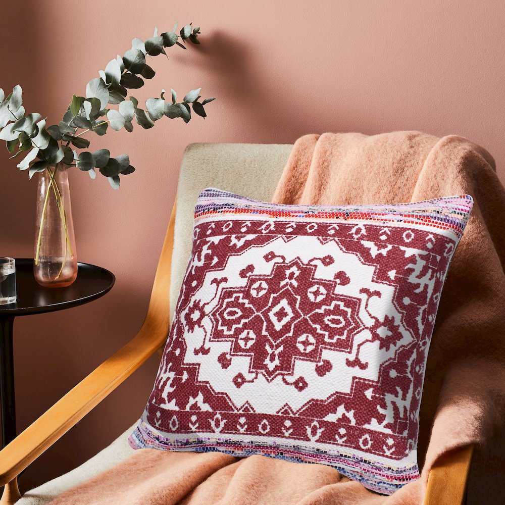 Boho Bordered Medallion Mosaic Textile Throw Pillow. Picture 8